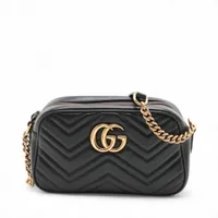 グッチ GGマーモント レザー チェーンショルダーバッグ ブラック
