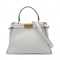 FENDI セレリア ピーカブー レギュラー グレー×ホワイト ショルダーバッグ フェンディ ピーカブーレギュラー セレリア レザー 2WAYハンドバッグ