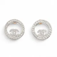 シャネル ココマーク B24V ピアス(両耳用) GP×ラインストーン シルバー