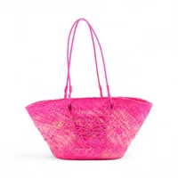 ロエベ アナグラム バスケット ラフィアxレザー カゴバッグ ピンク