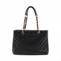 シャネル ロゴ キャビアスキン トートバッグ ブラウン ゴールド金具 5