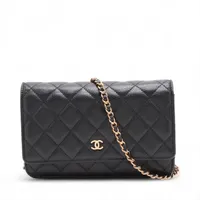 シャネル マトラッセ ラムスキン チェーンウォレット ブラック
