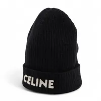 セリーヌ 2A25R535Q ロゴ ニットキャップ TU ウール ブラック A3301632