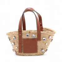 ロエベ バスケットラージ ラフィア×レザー カゴバッグ ブラウン ケン