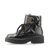 シャネル ココマーク レザー ショートブーツ 35C レディース ブラック