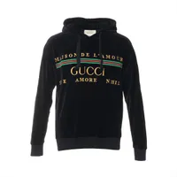 グッチ コットン×ポリエステル パーカー XL メンズ ブラック 2WAY 袖