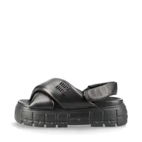 ミュウミュウ レザー サンダル 38 1/2 レディース ブラック クロス