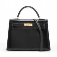 エルメス ケリー32 セリエ ボックスカーフ ブラック ゴールド金具 ○U:1991年