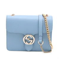 グッチ インターロッキングG レザー チェーンショルダーバッグ ブルー