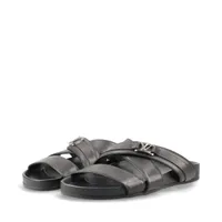 ヴィトン 20年 レザー サンダル 8 メンズ ブラック FD0290 LVロゴ