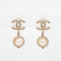 ○CHANEL ココマーク フェイクパール ラインストーン ピアス B19B