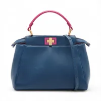 フェンディ ミニピーカブー レザー 2WAYハンドバッグ ブルーxピンク