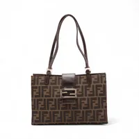 トッズ ダブル アップ ミニ キャンバス×レザー トートバッグ ブラウン