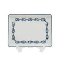 エルメス シェーヌダンクル プレート 陶器 ホワイト×ブルー 底印「8