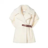 [極美品]ボアポンチョ テディベア アルパカ混 シルク混 ミルキーブラウン マックスマーラ テディベア アルパカ ポンチョ SM レディース ホワイト