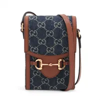 グッチ ホースビット1955 デニム×レザー ショルダーバッグ ブルー