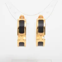 エルメス オランプ ピアス(両耳用) GP×革 ゴールド×ブラック GZ033335