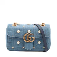 グッチ GGデニム ジャッキー デニム×レザー ショルダーバッグ ネイビー