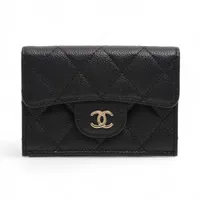 シャネル マトラッセ ラムスキン コンパクトウォレット ブルー