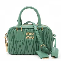 ミュウミュウ アルカディ クロシェ ラフィア ハンドバッグ ブルー