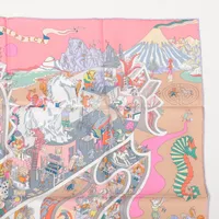 エルメス カレ90 アカデミア イピカ スカーフ シルク ベージュ×ピンク