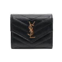 【正規品/保証書付き】サンローラン Vステッチコンパクト財布 極上美品 サンローラン キャビアスキン Vステッチ カサンドラ ブラック