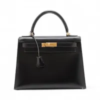 エルメス ケリー28 セリエ ボックスカーフ ブラック ゴールド金具 □G:2003年