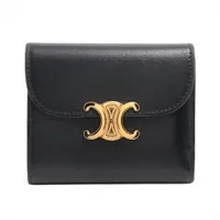 新品に近い セリーヌ 箱袋付 ジップウォレット パース付き 折り財布 黒 セリーヌ トリオンフ レザー コンパクトウォレット ブラック コイン