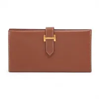 エルメス ベアンスフレ オーストリッチ 財布 ブラック ゴールド金具 Z