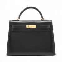 エルメス ケリー32 セリエ ボックスカーフ ブラック ゴールド金具 □E:2001年