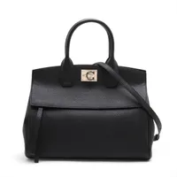 フェラガモ ガンチーニ スタジオ レザー 2WAYハンドバッグ ブラック