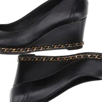 CHANEL チェーン ココマーク ウェッジソール パンプス レザー 黒 CHANEL チェーン ココマーク ウェッジソール パンプス レザー 黒