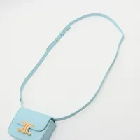 【新品同様】CELINE クロード トリオンフ ティファニーブルー ショルダー セリーヌ トリオンフ ミニ クロード レザー ショルダーバッグ ブルー