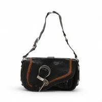 クリスチャンディオール ガウチョ レザー ショルダーバッグ ブラック