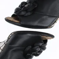 シャネル ココマーク カメリア レザー ショートブーツ 35C レディース