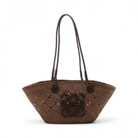 ロエベ スクエアバスケット スモール ラフィア×レザー カゴバッグ