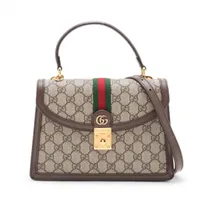 グッチ GGスプリーム PVC×レザー 2WAYハンドバッグ ベージュ×ブラウン