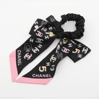 シャネル ココマーク アイコン シュシュ シルク ブラック×ピンク