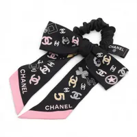 シャネル ココマーク アイコン シュシュ シルク ブラック×ピンク