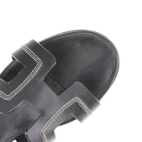 エルメス オアジス レザー サンダル 38 レディース ブラック ステッチ