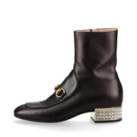 グッチ GGマーモント レザー ショートブーツ 37.5 レディース ブラック