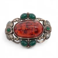 【名品】ジョージ ジェンセン ブローチ #78 アンバー／グリーンアゲート ジョージジェンセン ブローチ 925 22.2g アンバー グリーンアゲイト 78