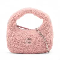 ミュウミュウ ジャガード キャンバス×レザー ハンドバッグ ネイビー