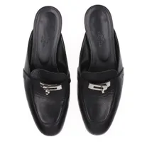 極美品 エルメス ミュール オズ ケリー金具 37 ブラック レザー 総柄 極美品 エルメス ミュール オズ ケリー金具 37 ブラック レザー 総柄