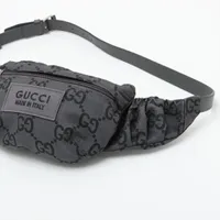 グッチ GGナイロン ナイロンxレザー ウエストポーチ グレー 767934