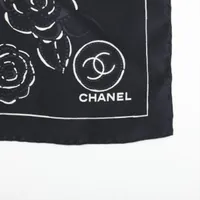 シャネル ココマーク カメリア スカーフ シルク ブラック×ホワイト