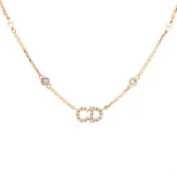 ディオール CDハート ネックレス GP×ラインストーン ゴールド 2連