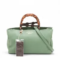 グッチ バンブー レザー 2WAYハンドバッグ グリーン 323660 A4088642