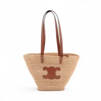 ロエベ アナグラム バスケット ラフィア×レザー トートバッグ シルバー