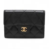 CHANEL レザーケース シャネル ココマーク レザー カードケース ブラック シルバー金具 28